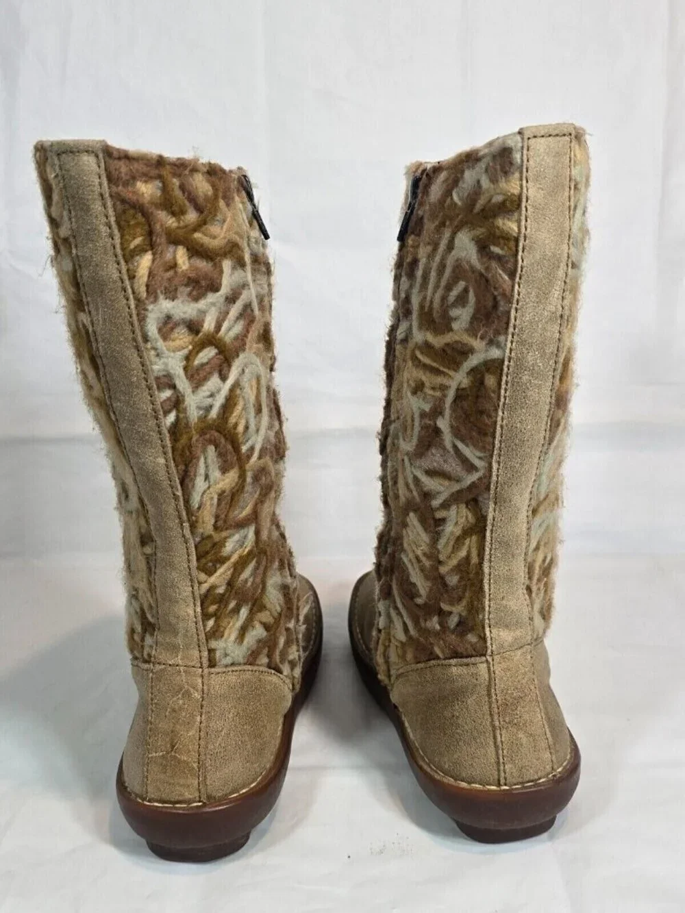 El Naturalista Yarn Mid Calf Boots Women Size 6.5 Leather Suede Zip Brown Boho